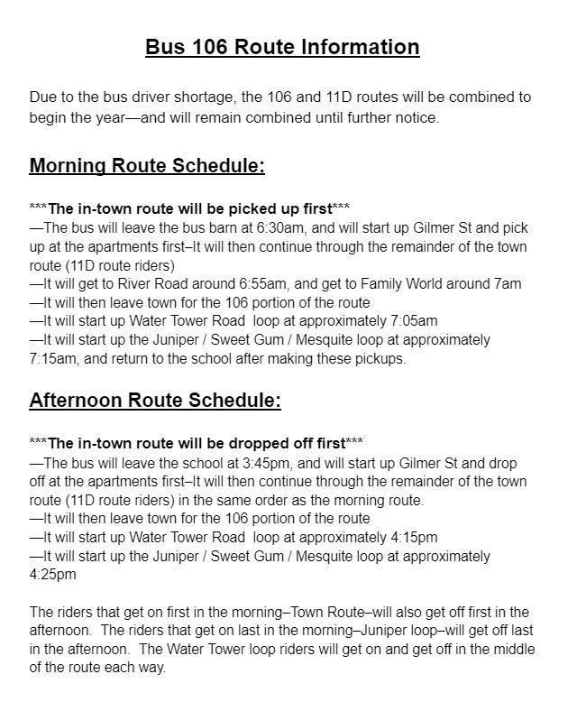 Bus 106 Info